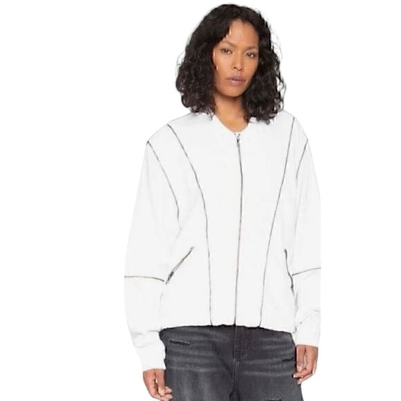 NWT Sandrine Rose x Free People Zip Bomber Jacket in Dust White Size M - Picture 1 of 11